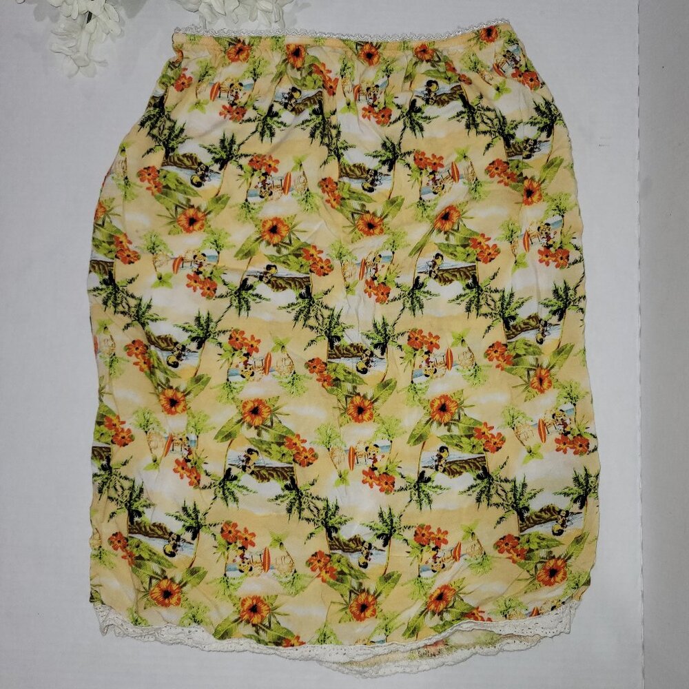 Vintage Disney Parks Kids Hawaiian Skirt Sz L Yellow Mickey Minnie Mouse Print